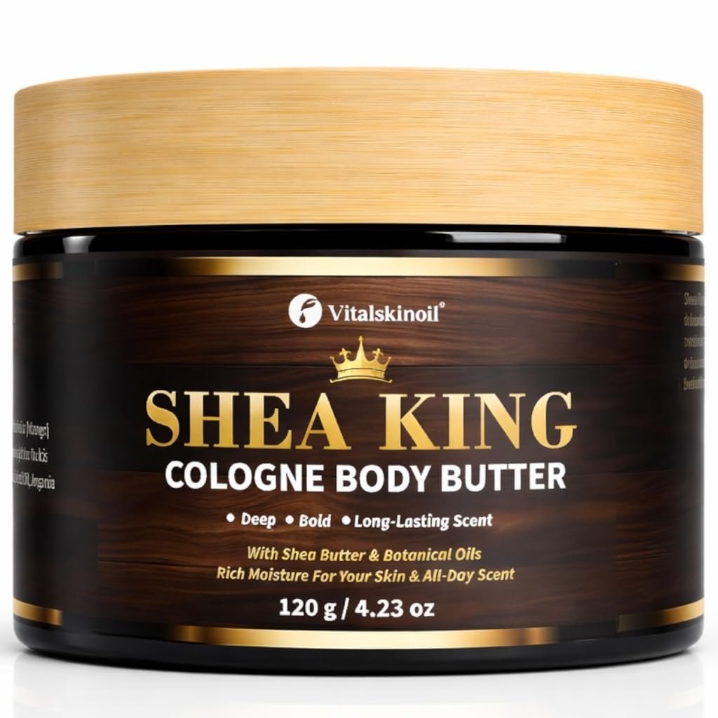 VITALSKINOIL Body Butter for Men - Cologne Scented with Shea Butter and Coconut Oil, 4.36oz Moisturizing Cream Avelisse