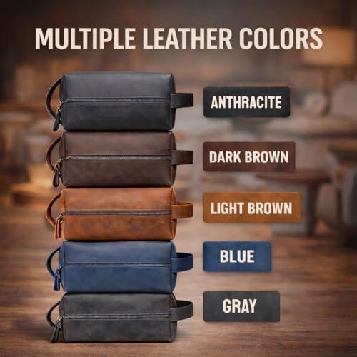 Personalized Handmade Genuine Leather Toiletry Bag - Custom Engraved Shaving Dopp Kit with Name or Initial - Travel Pouch for Men, Husband, Dad, Boyfriend - Groomsmen Gift Idea Avelisse