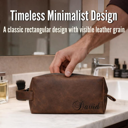 Personalized Handmade Genuine Leather Toiletry Bag - Custom Engraved Shaving Dopp Kit with Name or Initial - Travel Pouch for Men, Husband, Dad, Boyfriend - Groomsmen Gift Idea Avelisse