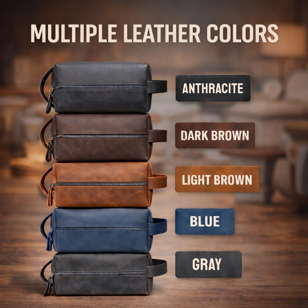 Personalized Handmade Genuine Leather Toiletry Bag - Custom Engraved Shaving Dopp Kit with Name or Initial - Travel Pouch for Men, Husband, Dad, Boyfriend - Groomsmen Gift Idea Avelisse