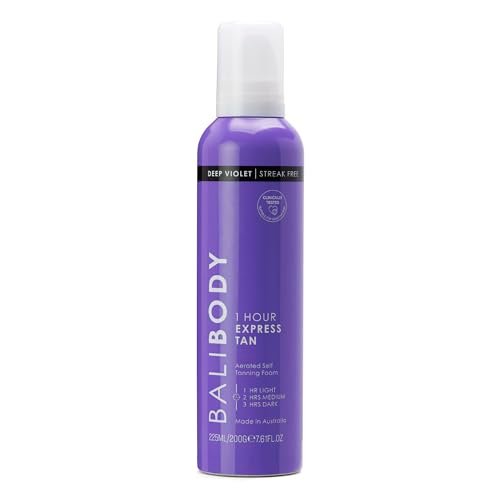 BALI BODY Deep Violet 1 Hour Express Self Tanner – Fast-Acting, Weightless Self Tanner for Natural Bronze – No-Transfer, Hydrating Quick Tan Mousse for Smooth, Radiant Skin Avelisse