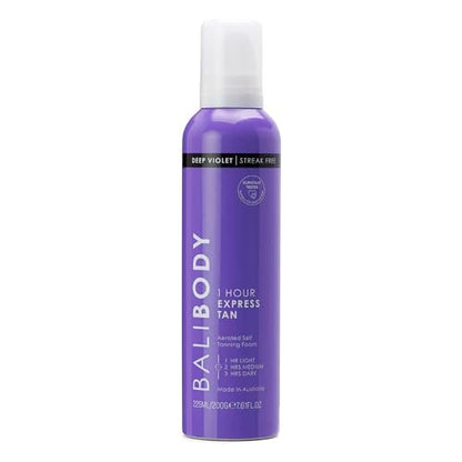 BALI BODY Deep Violet 1 Hour Express Self Tanner – Fast-Acting, Weightless Self Tanner for Natural Bronze – No-Transfer, Hydrating Quick Tan Mousse for Smooth, Radiant Skin Avelisse