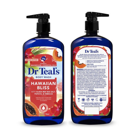 Dr Teal's Hawaiian Bliss Body Wash with Alaea Red Sea Salt, Papaya and Hibiscus, Magnesium and Essential Oils, 24 Fl Oz, 2 Pack Avelisse