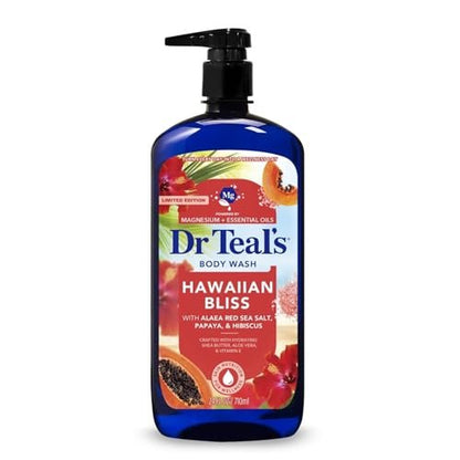 Dr Teal's Hawaiian Bliss Body Wash with Alaea Red Sea Salt, Papaya and Hibiscus, Magnesium and Essential Oils, 24 Fl Oz, 2 Pack Avelisse