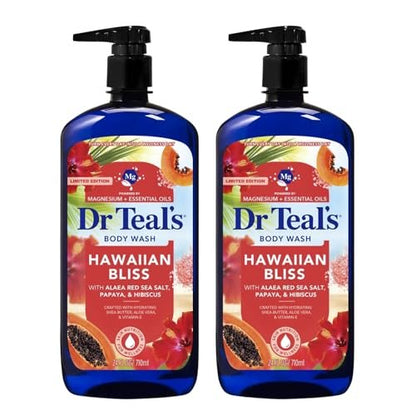 Dr Teal's Hawaiian Bliss Body Wash with Alaea Red Sea Salt, Papaya and Hibiscus, Magnesium and Essential Oils, 24 Fl Oz, 2 Pack Avelisse