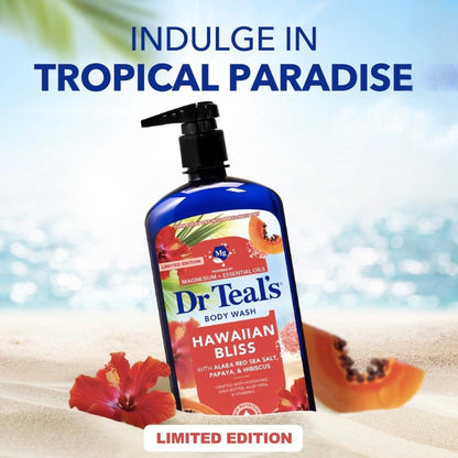 Dr Teal's Hawaiian Bliss Body Wash with Alaea Red Sea Salt, Papaya and Hibiscus, Magnesium and Essential Oils, 24 Fl Oz, 2 Pack Avelisse
