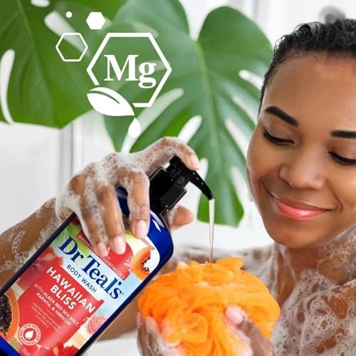 Dr Teal's Hawaiian Bliss Body Wash with Alaea Red Sea Salt, Papaya and Hibiscus, Magnesium and Essential Oils, 24 Fl Oz, 2 Pack Avelisse
