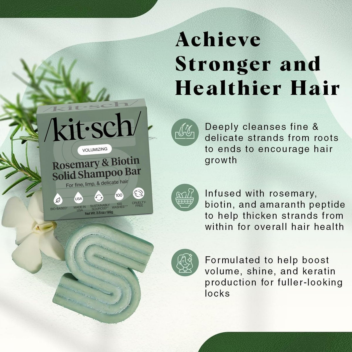 Kitsch Rosemary & Biotin Shampoo Bar for Hair Growth, Strengthening & Volumizing – Sulfate-Free, Paraben-Free, Silicone-Free – 3.5 oz Avelisse