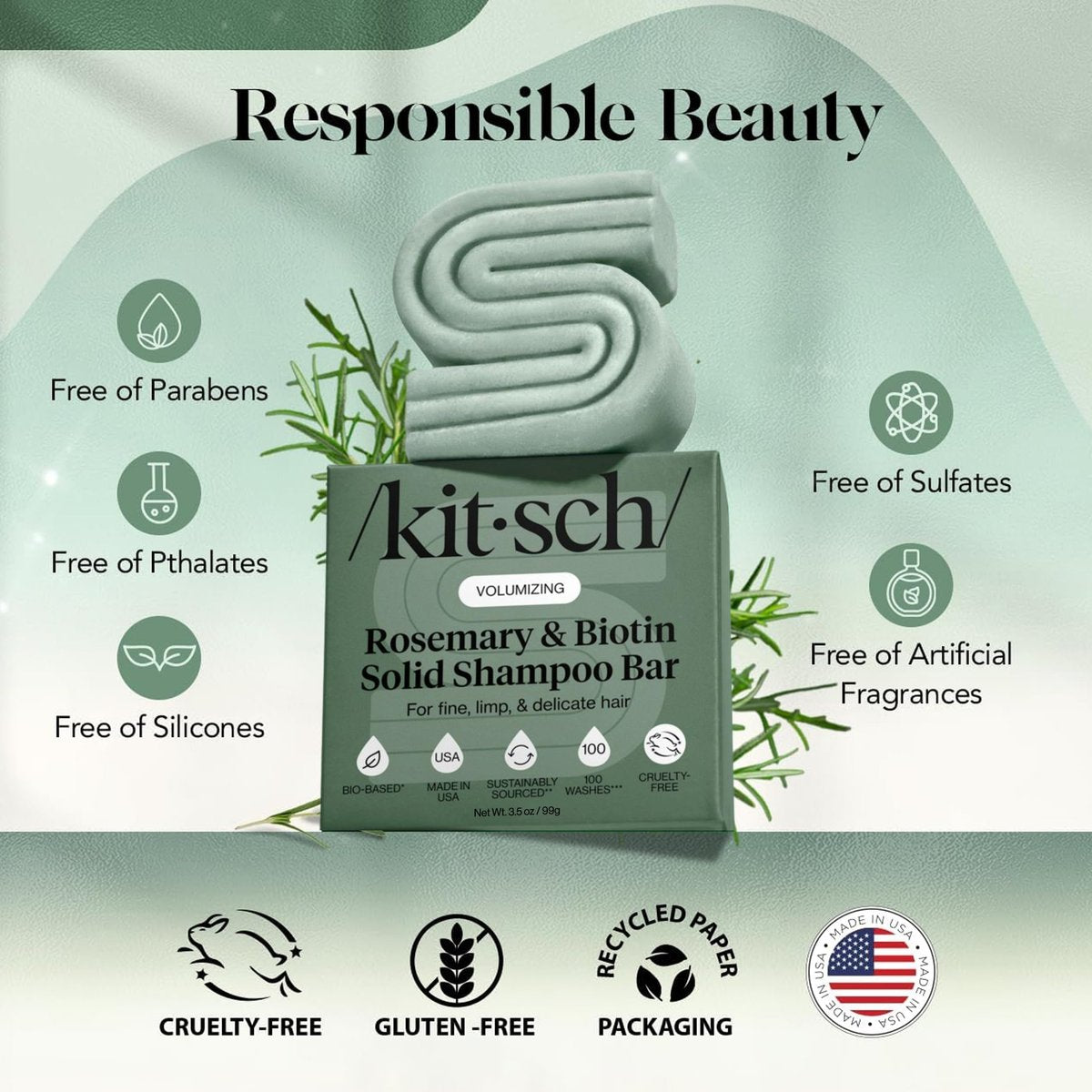 Kitsch Rosemary & Biotin Shampoo Bar for Hair Growth, Strengthening & Volumizing – Sulfate-Free, Paraben-Free, Silicone-Free – 3.5 oz Avelisse