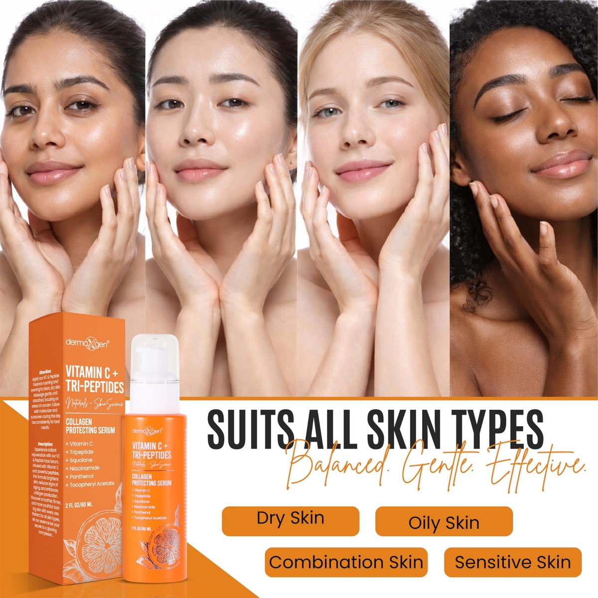 Dermaxgen Vitamin C + Tri-Peptide Bright Idea Serum – Skin Brightening & Anti-Aging Face Serum for Radiant, Firm Skin, Boosts Collagen & Elasticity, 2 fl oz Avelisse