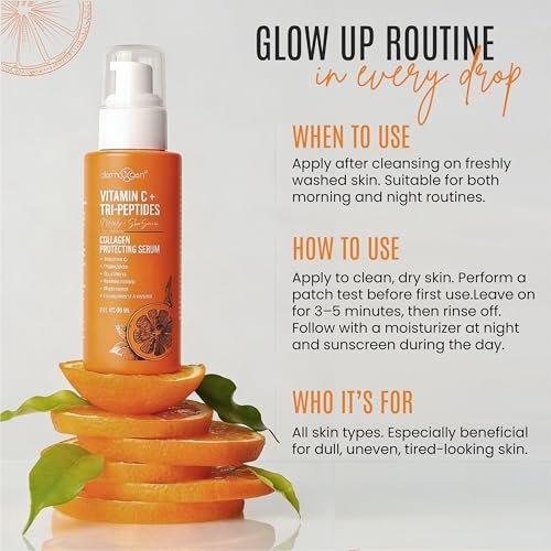 Dermaxgen Vitamin C + Tri-Peptide Bright Idea Serum – Skin Brightening & Anti-Aging Face Serum for Radiant, Firm Skin, Boosts Collagen & Elasticity, 2 fl oz Avelisse
