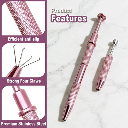 VHIPKUA 2 Pcs Piercing Changing Tools - 4-Claw Grabber & Ball Holder for Flat Back Earrings, Nose Rings, and Lip Rings - Secure Pick Up Tool for Body Jewelry (Pink)