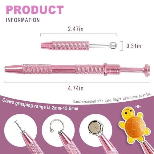 VHIPKUA 2 Pcs Piercing Changing Tools - 4-Claw Grabber & Ball Holder for Flat Back Earrings, Nose Rings, and Lip Rings - Secure Pick Up Tool for Body Jewelry (Pink) - görsel 4