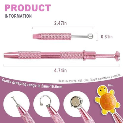 VHIPKUA 2 Pcs Piercing Changing Tools - 4-Claw Grabber & Ball Holder for Flat Back Earrings, Nose Rings, and Lip Rings - Secure Pick Up Tool for Body Jewelry (Pink)