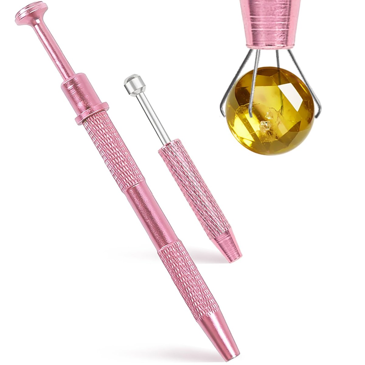 VHIPKUA 2 Pcs Piercing Changing Tools - 4-Claw Grabber & Ball Holder for Flat Back Earrings, Nose Rings, and Lip Rings - Secure Pick Up Tool for Body Jewelry (Pink) - görsel 1