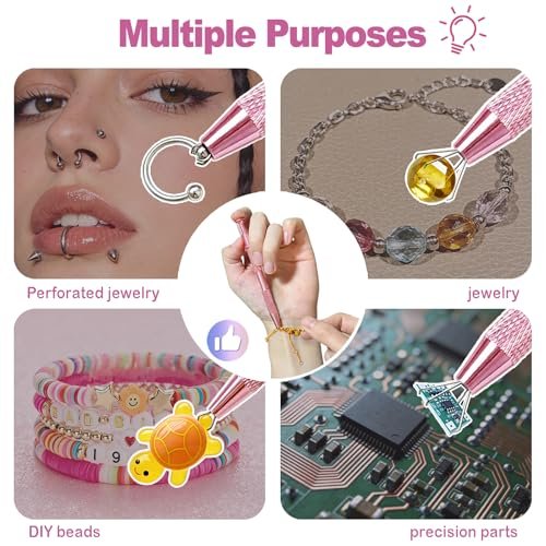 VHIPKUA 2 Pcs Piercing Changing Tools - 4-Claw Grabber & Ball Holder for Flat Back Earrings, Nose Rings, and Lip Rings - Secure Pick Up Tool for Body Jewelry (Pink) - görsel 10