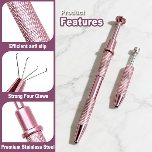 VHIPKUA 2 Pcs Piercing Changing Tools - 4-Claw Grabber & Ball Holder for Flat Back Earrings, Nose Rings, and Lip Rings - Secure Pick Up Tool for Body Jewelry (Pink) - görsel 6