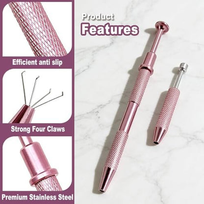 VHIPKUA 2 Pcs Piercing Changing Tools - 4-Claw Grabber & Ball Holder for Flat Back Earrings, Nose Rings, and Lip Rings - Secure Pick Up Tool for Body Jewelry (Pink)