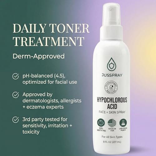 Jusspray Hypochlorous Acid Spray for Face and Skin – HOCI Facial Cleanser Mist – 32oz Refill for Acne, Eczema, Body Acne, Piercing Aftercare, Wound Solution Avelisse