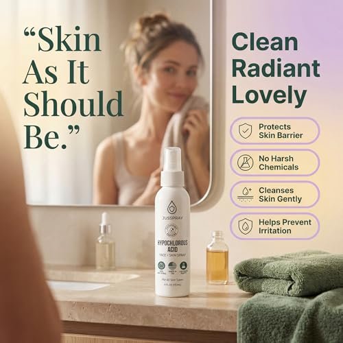 Jusspray Hypochlorous Acid Spray for Face and Skin – HOCI Facial Cleanser Mist – 32oz Refill for Acne, Eczema, Body Acne, Piercing Aftercare, Wound Solution Avelisse
