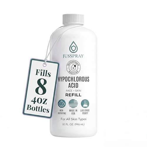 Jusspray Hypochlorous Acid Spray for Face and Skin – HOCI Facial Cleanser Mist – 32oz Refill for Acne, Eczema, Body Acne, Piercing Aftercare, Wound Solution Avelisse