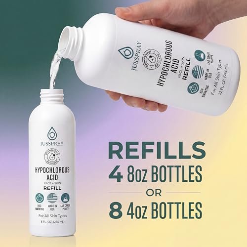 Jusspray Hypochlorous Acid Spray for Face and Skin – HOCI Facial Cleanser Mist – 32oz Refill for Acne, Eczema, Body Acne, Piercing Aftercare, Wound Solution Avelisse