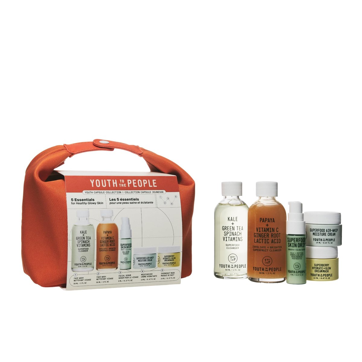 Youth To The People Youth Capsule Collection - Travel Skincare Giftset for Glowy Skin On-the-Go - 5-Piece Set with Superfood Face Cleanser + Travel Pouch Avelisse