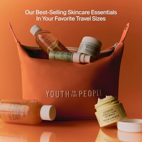 Youth To The People Youth Capsule Collection - Travel Skincare Giftset for Glowy Skin On-the-Go - 5-Piece Set with Superfood Face Cleanser + Travel Pouch Avelisse