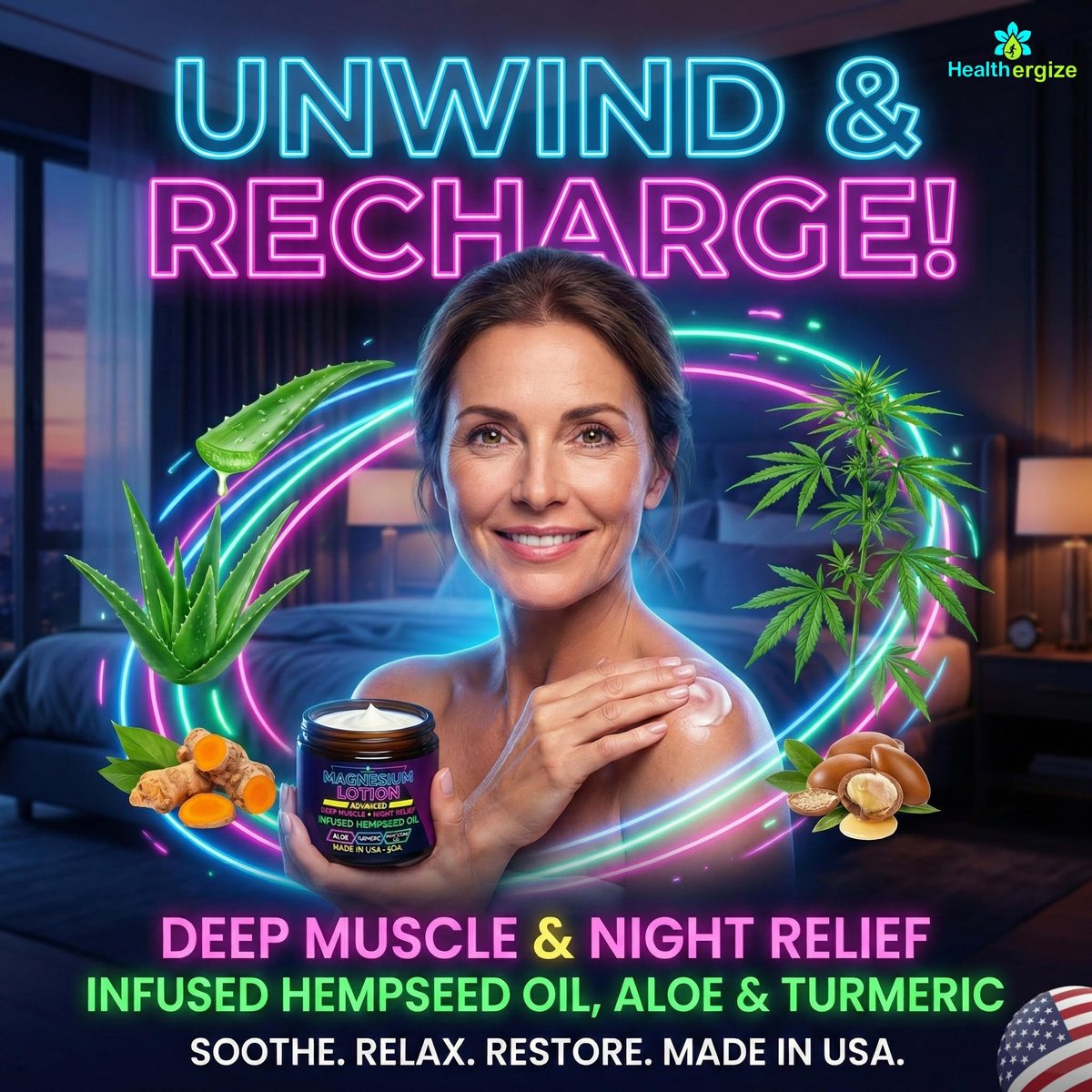 Magnesium Lotion for Sleep, Cramps & Muscle Soreness with Hemp, Turmeric & Moroccan Oil – Deep Soothing Night Muscle Cream – Moisturizing Body Cream for Relaxation – Made in USA Avelisse