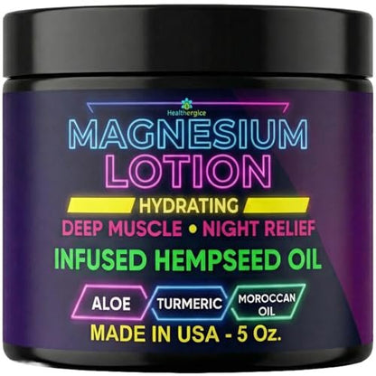 Magnesium Lotion for Sleep, Cramps & Muscle Soreness with Hemp, Turmeric & Moroccan Oil – Deep Soothing Night Muscle Cream – Moisturizing Body Cream for Relaxation – Made in USA Avelisse