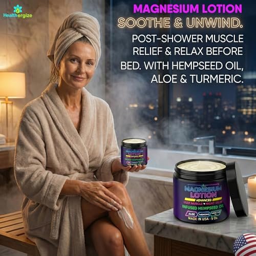 Magnesium Lotion for Sleep, Cramps & Muscle Soreness with Hemp, Turmeric & Moroccan Oil – Deep Soothing Night Muscle Cream – Moisturizing Body Cream for Relaxation – Made in USA Avelisse