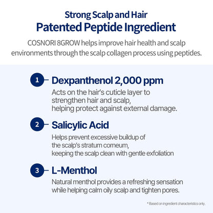 COSNORI 8GROW Pro-Vit B5 Hair Tonic - Scalp Spray for Thinning Hair & Loss, Leave-In Tonic, Strengthening & Thickening Care with Peptides & Botanical Ingredients, Menthol (3.38 fl oz)