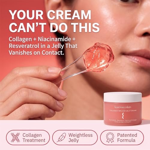 Koreana Skin Collagen Jelly Cream - Niacinamide & Resveratrol Korean Moisturizer for Glass Skin - Hydrolyzed Peptide Night Gel for Firming & Face Lift - 3.9 oz Avelisse