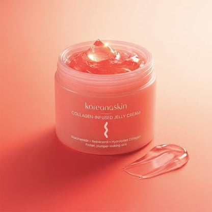 Koreana Skin Collagen Jelly Cream - Niacinamide & Resveratrol Korean Moisturizer for Glass Skin - Hydrolyzed Peptide Night Gel for Firming & Face Lift - 3.9 oz Avelisse