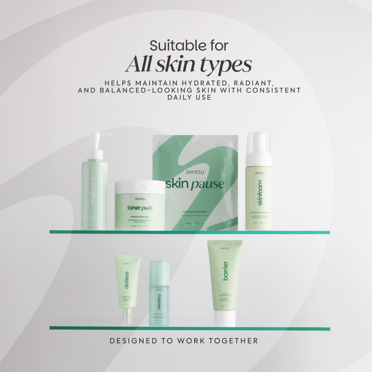 ZENTTU Korean Skin Care Kit Zen Balance - 6 Step AM/PM Routine for Sensitive & Oily Skin with 4 Hydrogel Masks and Targeted Spot Treatment Avelisse