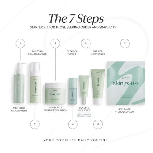 ZENTTU Korean Skin Care Kit Zen Balance - 6 Step AM/PM Routine for Sensitive & Oily Skin with 4 Hydrogel Masks and Targeted Spot Treatment Avelisse