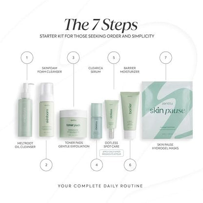 ZENTTU Korean Skin Care Kit Zen Balance - 6 Step AM/PM Routine for Sensitive & Oily Skin with 4 Hydrogel Masks and Targeted Spot Treatment Avelisse