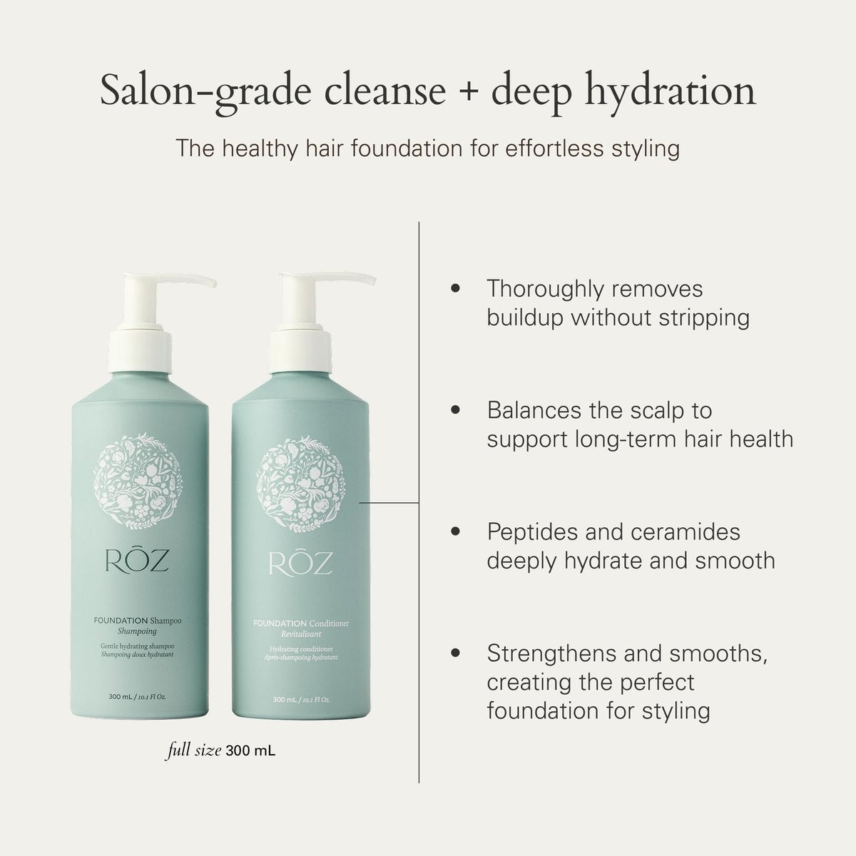 RŌZ Foundation Shampoo and Conditioner Set Duo - Sulfate-Free Hydrating Shampoo and Conditioner for Women & Men - All Hair Types | Vegan, Color-Safe, Silicone & Paraben-Free | 10.1 oz Each Avelisse