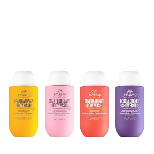 Sol de Janeiro Scent Your Shower Travel Size Quad – Body Wash Discovery Set, Brazilian Play, Beija Flor, Bom Dia, Delicia Drench, 3 fl oz Each Avelisse