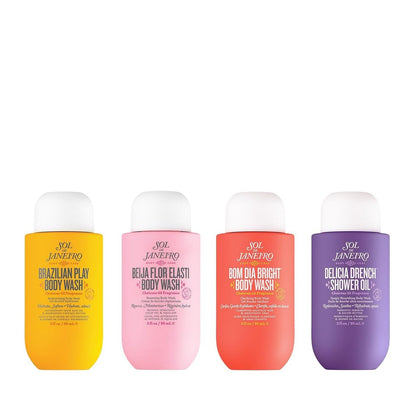 Sol de Janeiro Scent Your Shower Travel Size Quad – Body Wash Discovery Set, Brazilian Play, Beija Flor, Bom Dia, Delicia Drench, 3 fl oz Each Avelisse