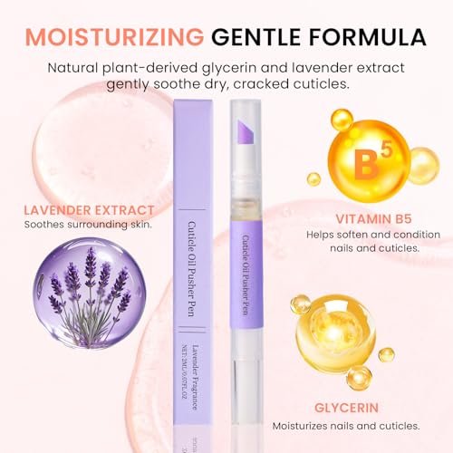DRAWYUM 2-in-1 Cuticle Pusher Oil Pen - Dual Function Cuticle Remover & Moisturizer for Damaged Nails, 0.07 Fl Oz (Purple) Avelisse