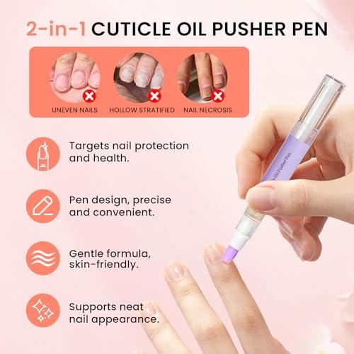 DRAWYUM 2-in-1 Cuticle Pusher Oil Pen - Dual Function Cuticle Remover & Moisturizer for Damaged Nails, 0.07 Fl Oz (Purple) Avelisse