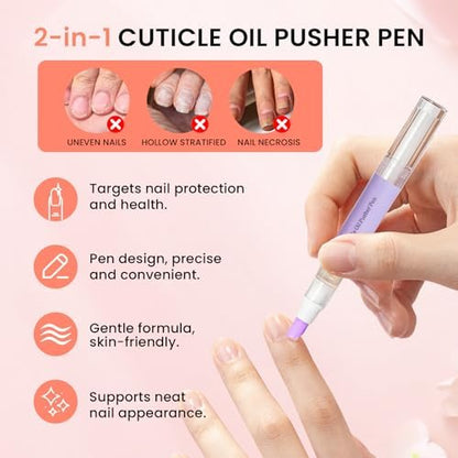 DRAWYUM 2-in-1 Cuticle Pusher Oil Pen - Dual Function Cuticle Remover & Moisturizer for Damaged Nails, 0.07 Fl Oz (Purple) Avelisse