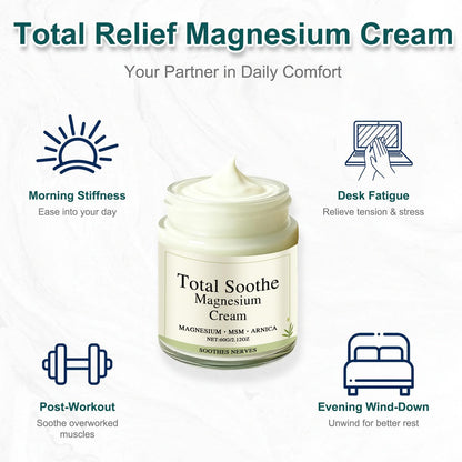 Total Relief Magnesium Cream with Arnica, MSM & Mineral Delivery Formula - Fast-Absorbing, Non-Greasy Joint & Muscle Comfort (2.12 oz) Avelisse