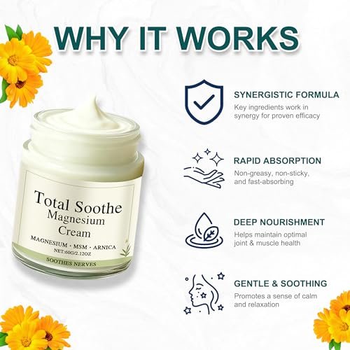 Total Relief Magnesium Cream with Arnica, MSM & Mineral Delivery Formula - Fast-Absorbing, Non-Greasy Joint & Muscle Comfort (2.12 oz) Avelisse