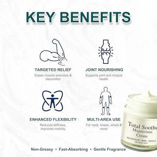 Total Relief Magnesium Cream with Arnica, MSM & Mineral Delivery Formula - Fast-Absorbing, Non-Greasy Joint & Muscle Comfort (2.12 oz) Avelisse