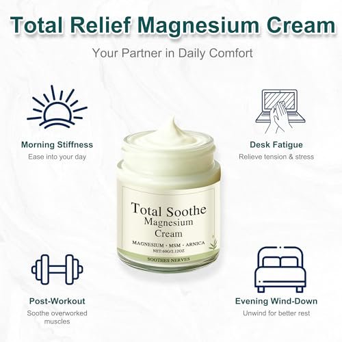 Total Relief Magnesium Cream with Arnica, MSM & Mineral Delivery Formula - Fast-Absorbing, Non-Greasy Joint & Muscle Comfort (2.12 oz) Avelisse