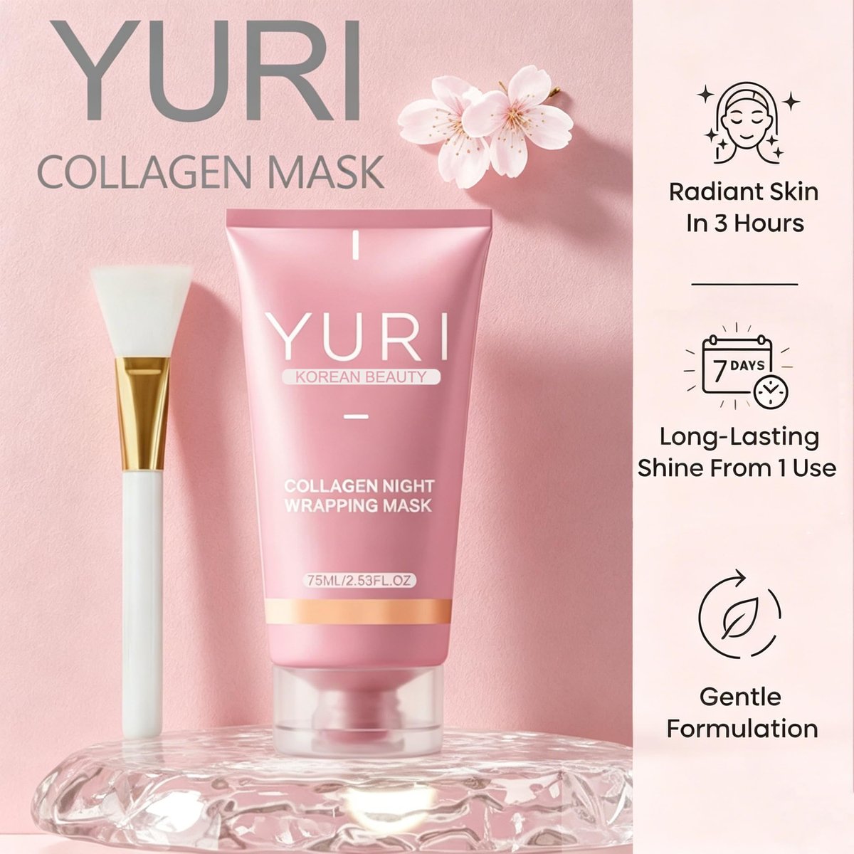 Tiglowa YURI Collagen Night Wrapping Mask – Easy Peel Off Facial Mask for Hydrating & Glowing Skin, Ideal Gifts for Women (2.53 Fl Oz, Pink) Avelisse