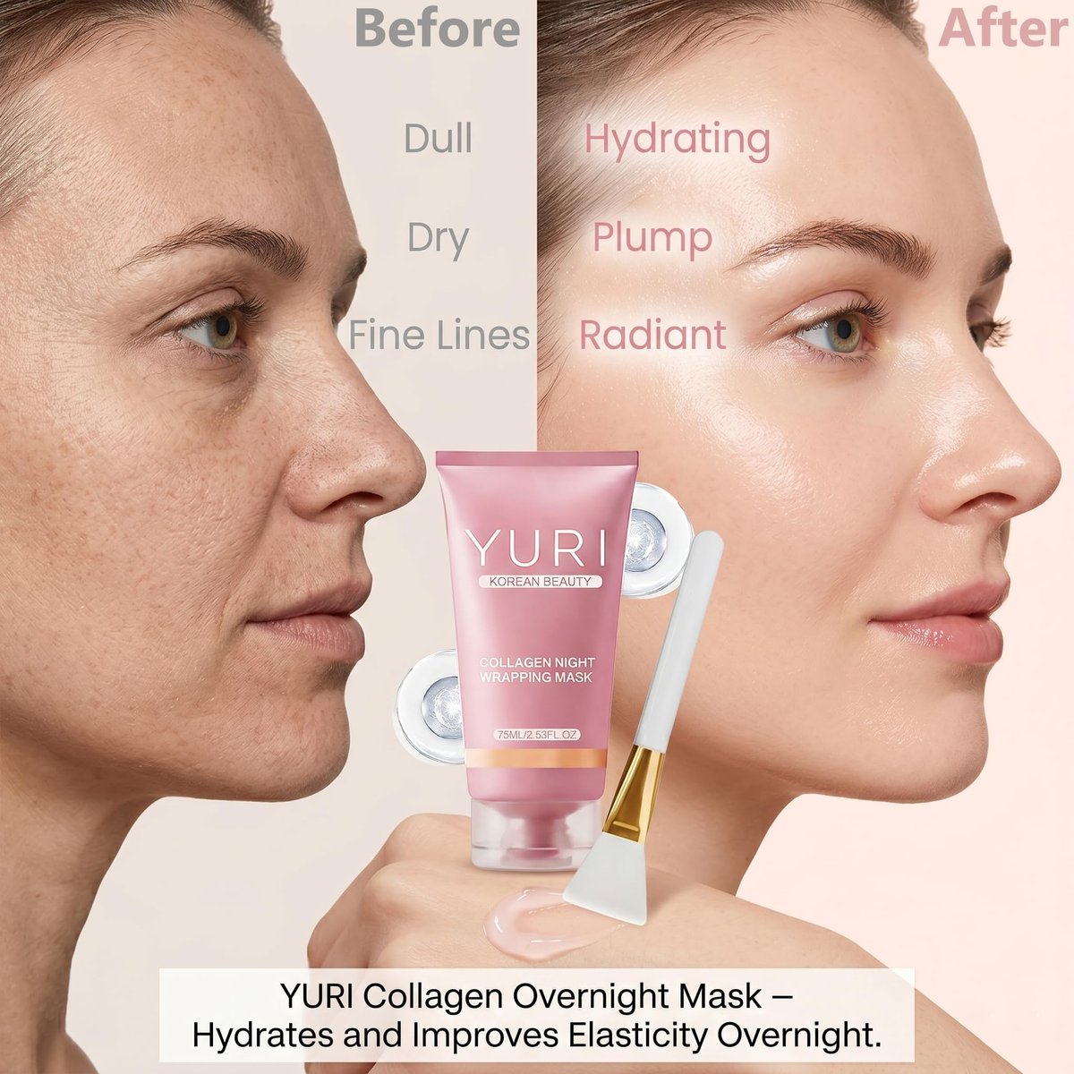 Tiglowa YURI Collagen Night Wrapping Mask – Easy Peel Off Facial Mask for Hydrating & Glowing Skin, Ideal Gifts for Women (2.53 Fl Oz, Pink) Avelisse