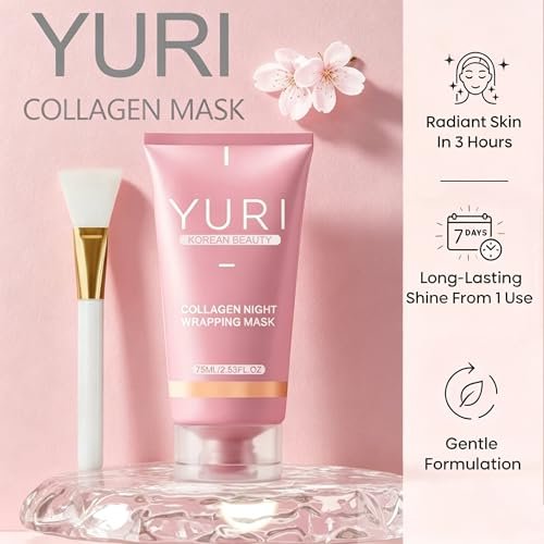 Tiglowa YURI Collagen Night Wrapping Mask – Easy Peel Off Facial Mask for Hydrating & Glowing Skin, Ideal Gifts for Women (2.53 Fl Oz, Pink) Avelisse